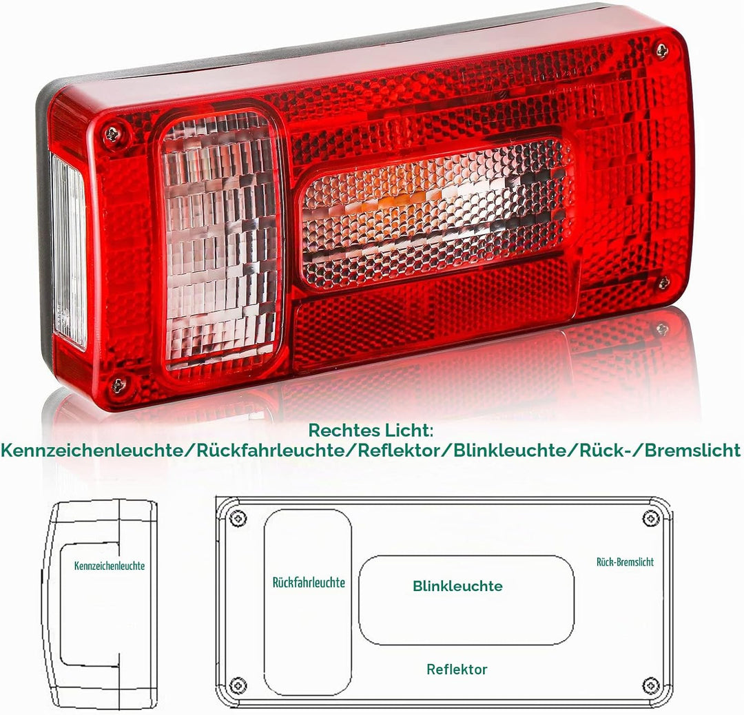 DARKGUARD Rückleuchten Satz Anhänger 12v,mit E4 Prüfzeichen,7Funktion 2pcs Halogen Rücklicht Anhänge