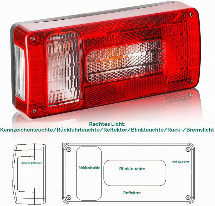 DARKGUARD Rückleuchten Satz Anhänger 12v,mit E4 Prüfzeichen,7Funktion 2pcs Halogen Rücklicht Anhänge