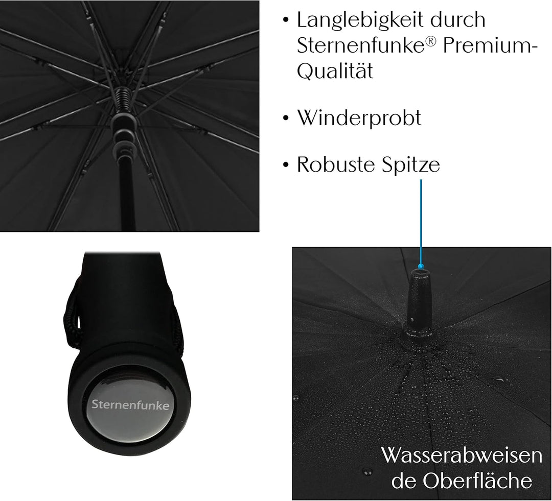 Sternenfunke XXXL Regenschirm gross 2 Personen Ø150 cm auch als grosser Golf Regenschirm schwarz stu