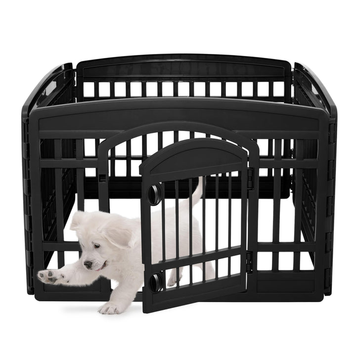Iris Ohyama Welpenauslauf mit 4 Paneelen und abschliessbarer Tür, H60cm, Schwarz, Katzengehege, Hund