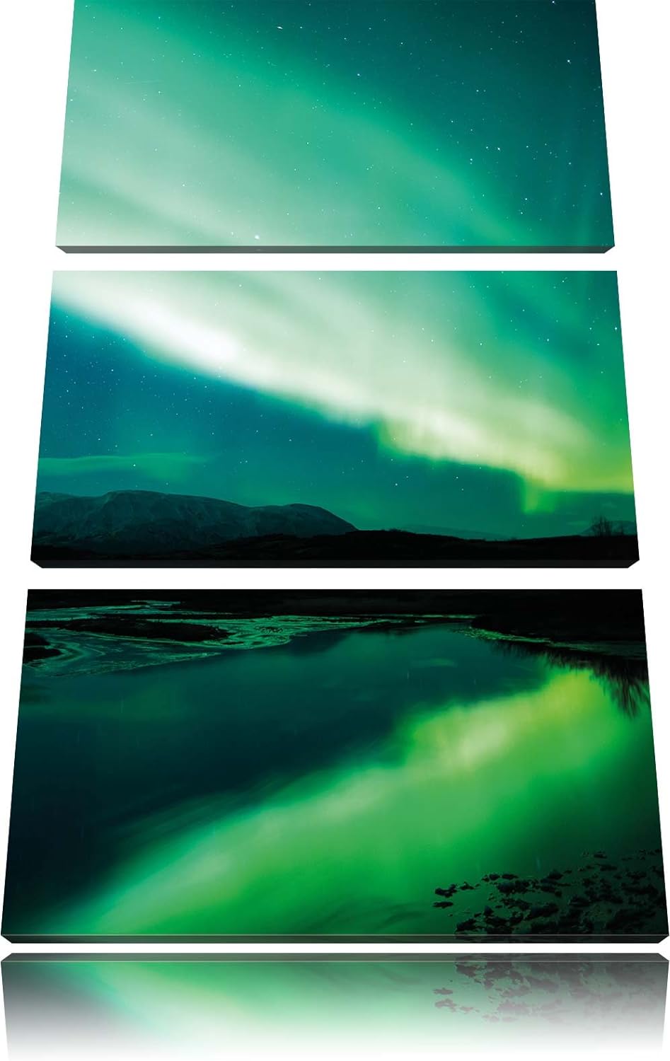 Pixxprint Polarlichter in Skandinavien 3-Teiler Leinwandbild 120x80 Bild auf Leinwand, riesige Bilde