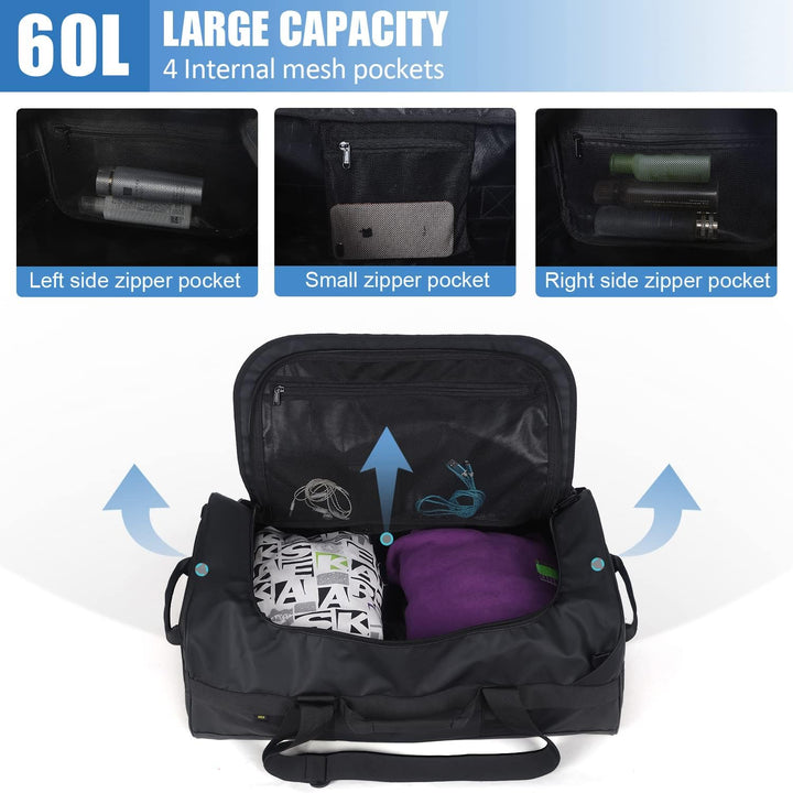 MIER Sporttasche Herren Wasserresistente Reisetasche 60L gross Heavy Duty Convertible Sportrucksack