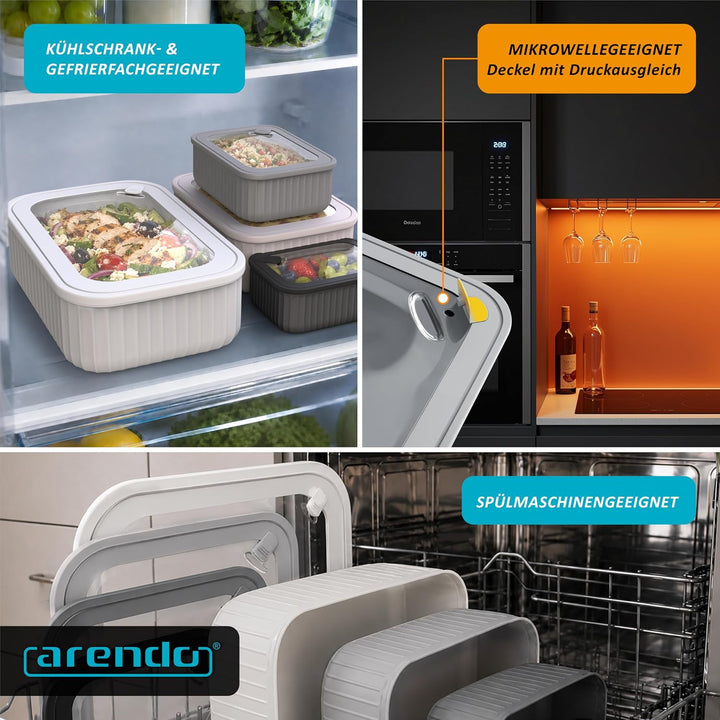 Arendo – Lunchbox - Vorratsdosen Set mit Deckel – 4 Dosen bis zu 4 Liter – Dampf-/Druckventil – inei