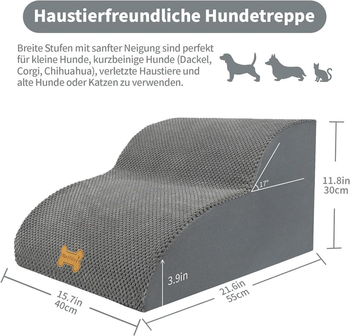 Nepfaivy Hundetreppe für Kleine Hunde 2-Stufig, Haustiertreppe für Bett und Sofa aus Hochdichtem Sch