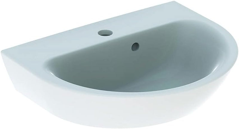 Geberit Renova Handwaschbecken, 1 Hahnloch, asymmetrischer Überlauf, Breite: 50cm, Farbe: Weiss - 50