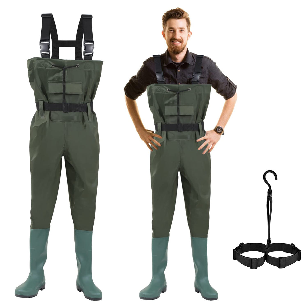 Gimisgu Wathose 70 Denier Nylon, PVC Angelhose, wasserdichte Fischteichhose mit Gummistiefeln, Bund,