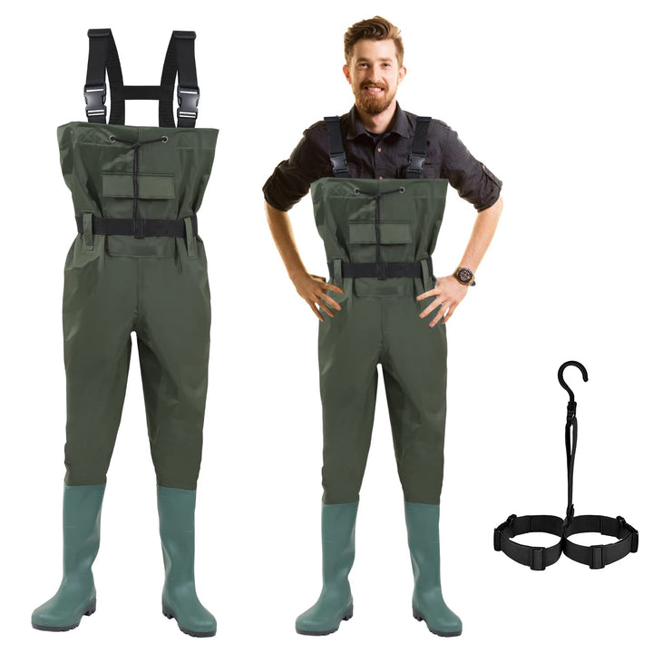 Gimisgu Wathose 70 Denier Nylon, PVC Angelhose, wasserdichte Fischteichhose mit Gummistiefeln, Bund,