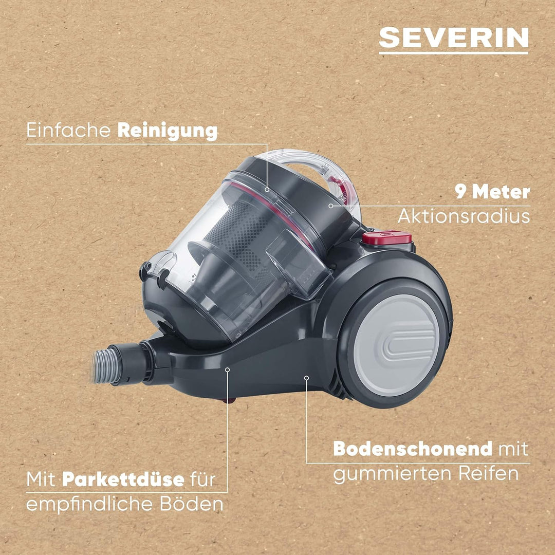 SEVERIN Beutelloser Zyklon-Staubsauger, Bodenstaubsauger für konstante Saugkraft, Staubsauger ohne B