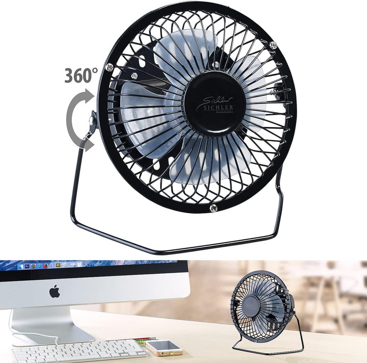 Sichler Haushaltsgeräte Ventilator klein: 2er-Set Mini-Akku-Tischventilatoren, Vollmetall, 360° neig
