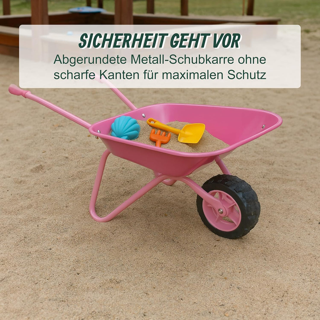 Relaxdays Schubkarre Kinder, rutschfeste Griffe, HBT: 43x74x36 cm, Metall, Kunststoff, Kinder-Scheib