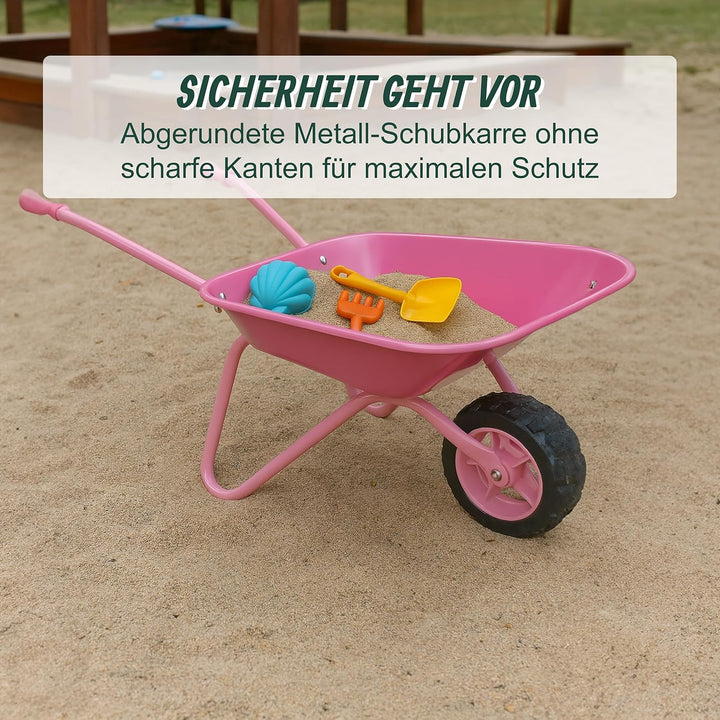 Relaxdays Schubkarre Kinder, rutschfeste Griffe, HBT: 43x74x36 cm, Metall, Kunststoff, Kinder-Scheib