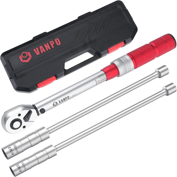 VANPO Drehmomentschlüssel 3/8 Zoll, 5-60Nm Drehmomentschlüssel Motorrad & Auto Set, ± 3% Fehlergenau