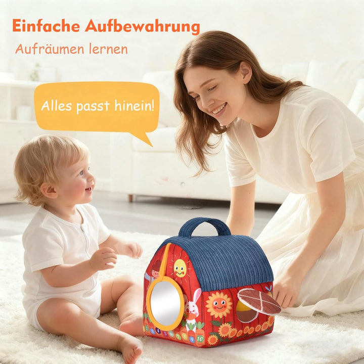 Baby Montessori Spielzeug ab 6 Monate 1 Jahr, Kinder Sensorikspielzeug mit Scheune & 6 Tierrasseln v