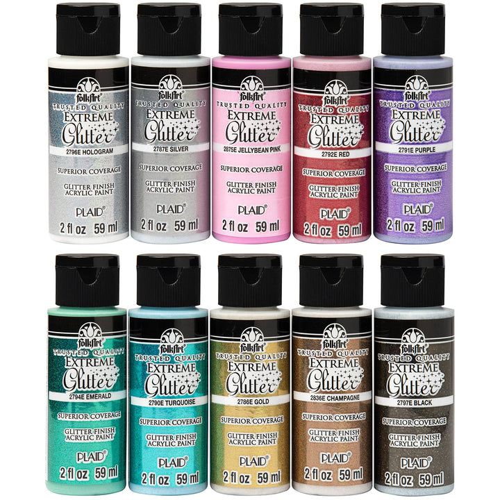 FolkArt Extreme Glitzer-Farben-Set, 10 Farben, 57 ml Extremer Glitzer.