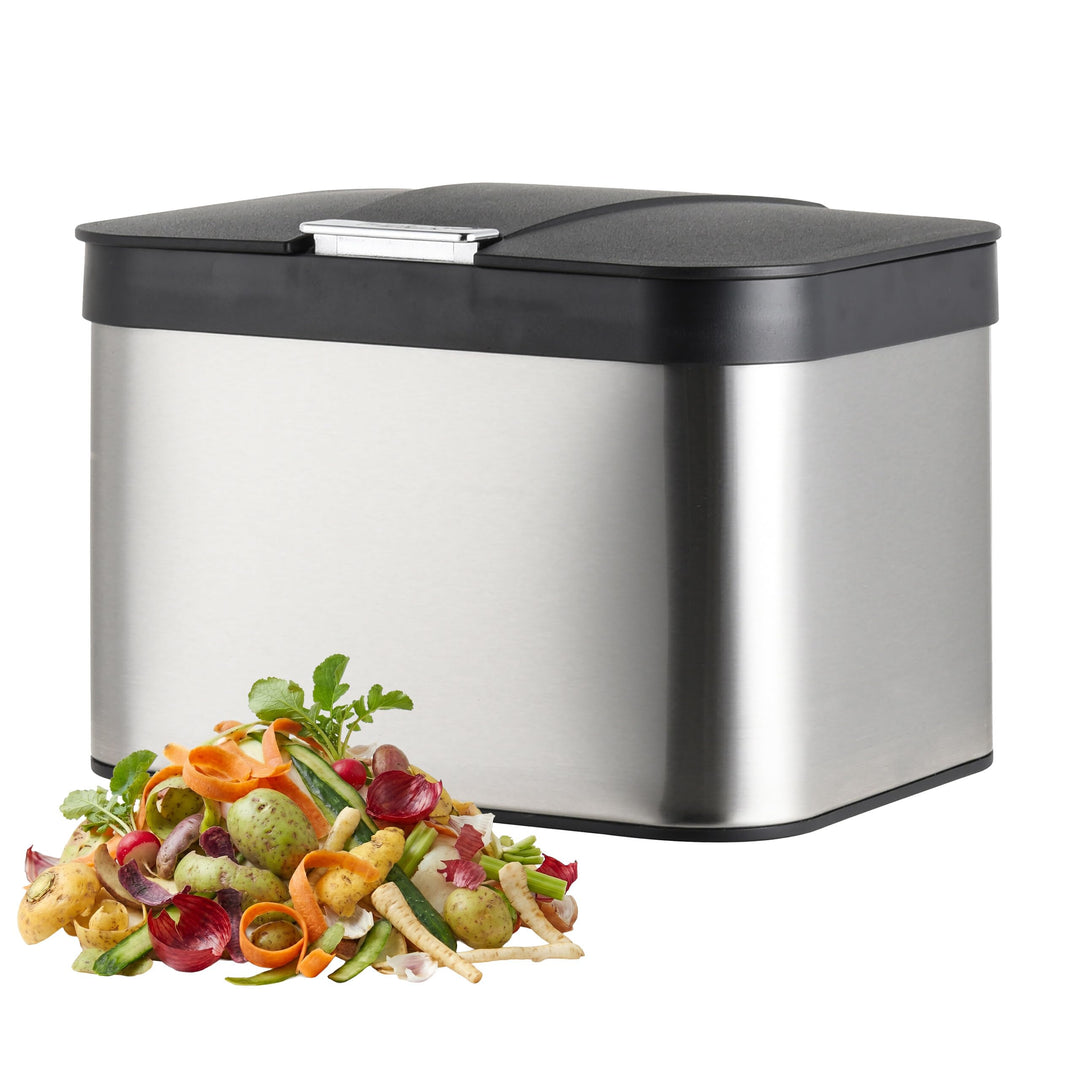 Relaxdays Biomülleimer Arbeitsplatte, 4,5 L, silber/schwarz | Komposteimer geruchsdicht, Inneneimer