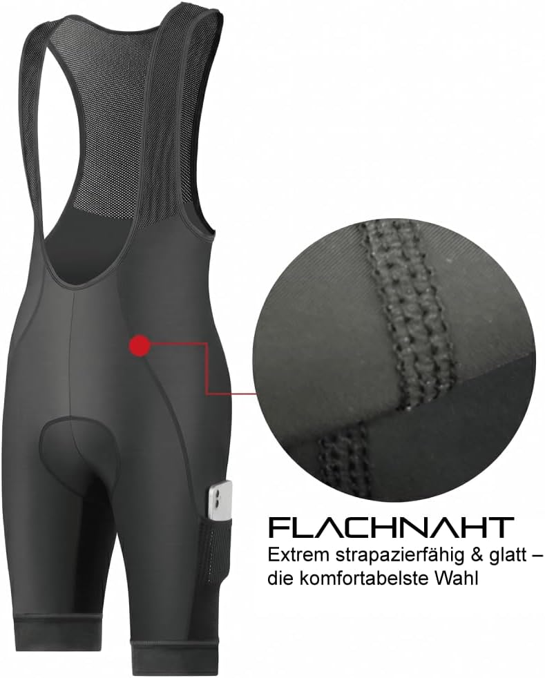 CEROTIPOLAR Radhosen für Herren, Lange Polsterung, Fahrrad-Bib-Shorts UPF50+ L Black-7, L Black-7