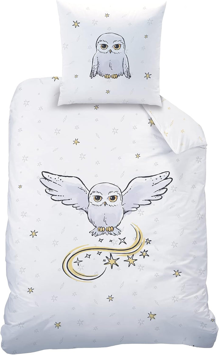 Harry Potter Owl. Kinder-Bettwäsche, 100 % Baumwolle, Bettbezug 140 x 200 cm und 1 Kissenbezug 63 x