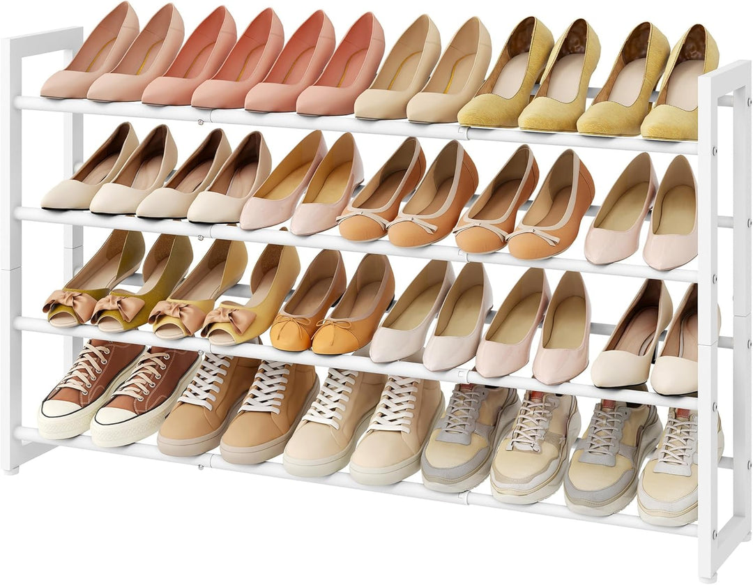 FAVOOSTY 4 Ebenen Schuhregal Metall Ausziehbares Weiss, Verstellbar Platzsparend, Shoes Rack, Robust