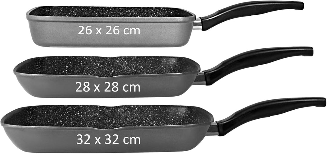 STONELINE Grillpfanne 28 x 28 cm, Aluguss Pfanne antihaftbeschichtet mit echten Steinpartikeln, Gros