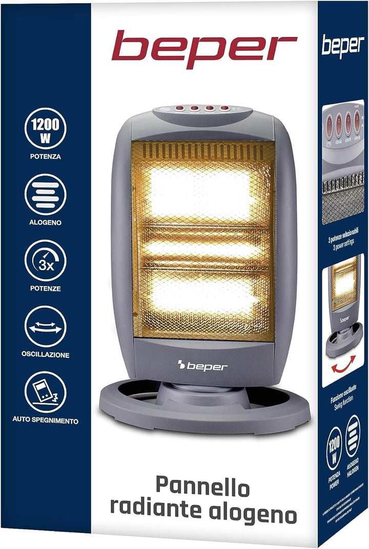 BEPER P203PAN010 Oszillierendes Halogen-Heizgerät, 1200W, geringer Energieverbrauch, geräuschlos, Gr