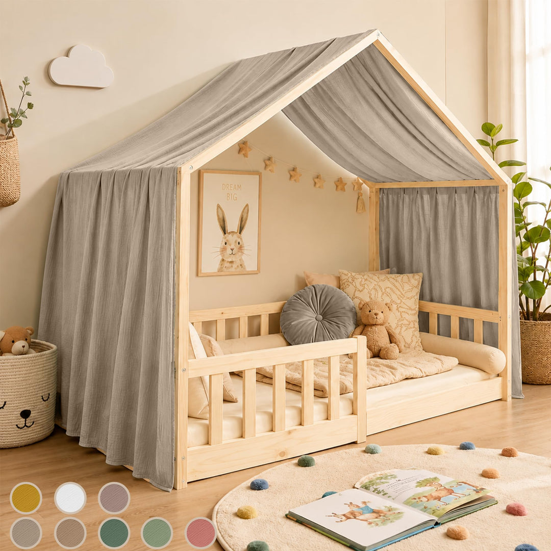 Hook Hausbett Himmel Deko Set, Betthimmel Hausbett aus Musselin - 1 Betthimmel &amp; 1 Wimpelkette, für
