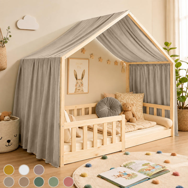 Hook Hausbett Himmel Deko Set, Betthimmel Hausbett aus Musselin - 1 Betthimmel &amp; 1 Wimpelkette, für