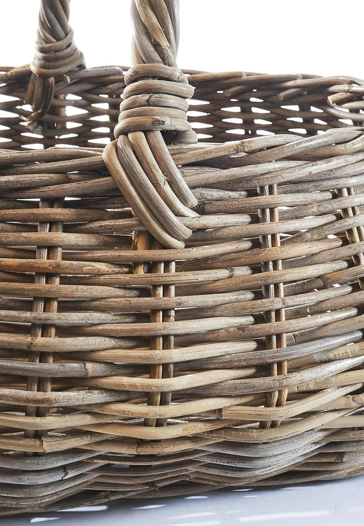 Kobolo Rattankorb Einkaufskorb Korb mit Henkel aus Rattan in kubu Grey