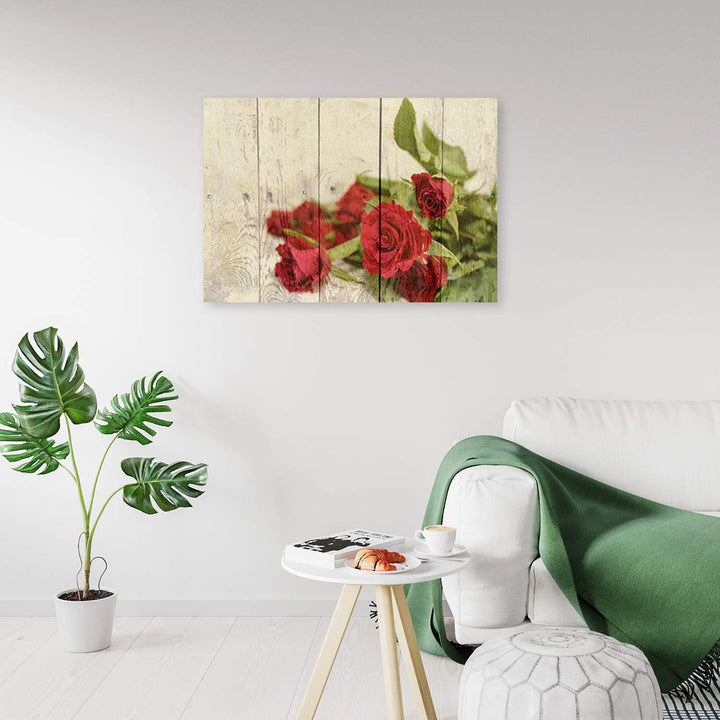 Feeby Bild auf Leinwand Blumen Rote Rosen Retro XXL 120x80 cm 1Teilig Bilder Wandbilder Leinwandbild