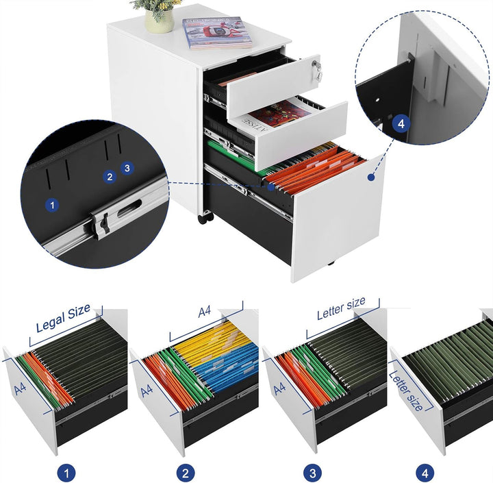 SONGMICS Rollcontainer, Aktenschrank mit 4 Rollen, 39 x 45 x 55 cm, Büroschrank mit 5 Rollen, 52 x 3