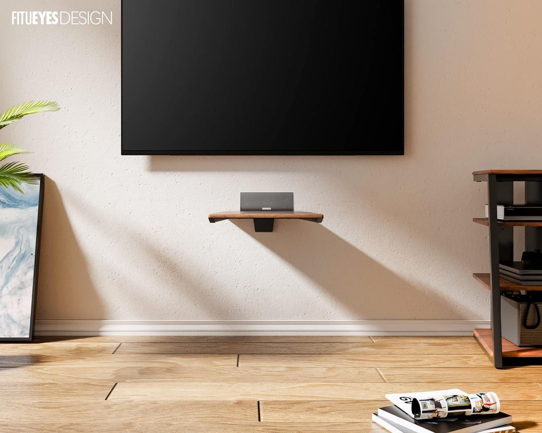 FITUEYES Design Multimedia Wandregal, Schweberegal aus Holz & Metall, HiFi Rack für TV Komponenten D