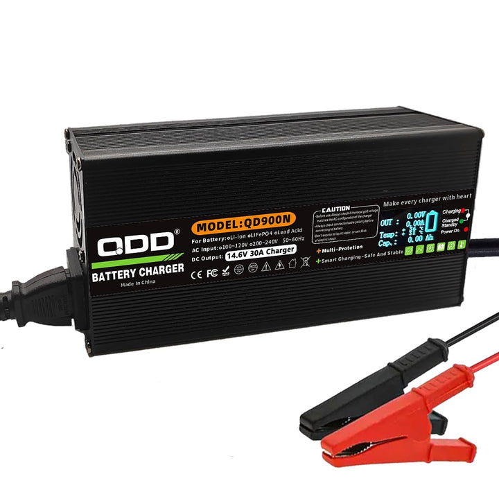 QDD 14,6 V 30 A LifePO4-Ladegerät, Erhaltungsladegerät und Smart-Ladegerät für 12 V LiFePO4-Batterie