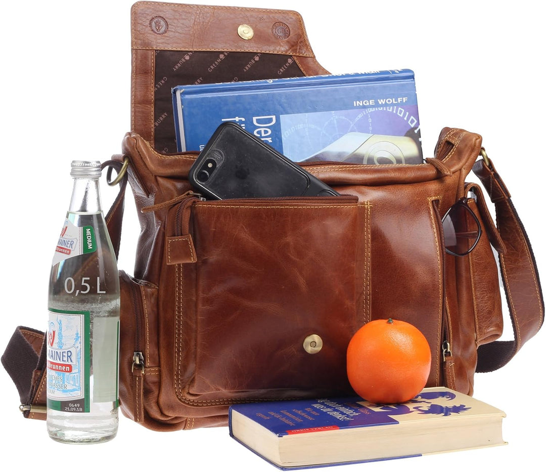 Greenburry Expedition Leder-Handtasche Ledertasche Umhängetasche - Echt Leder-Überschlagtasche - 39x