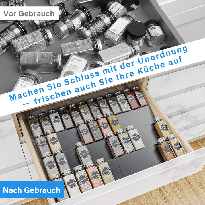 TOKSEL Wizsofer Gewürzhalter Schublade, Verstellbar Erweiterbar 4 Ebenen Metall Gewürzregal Organize