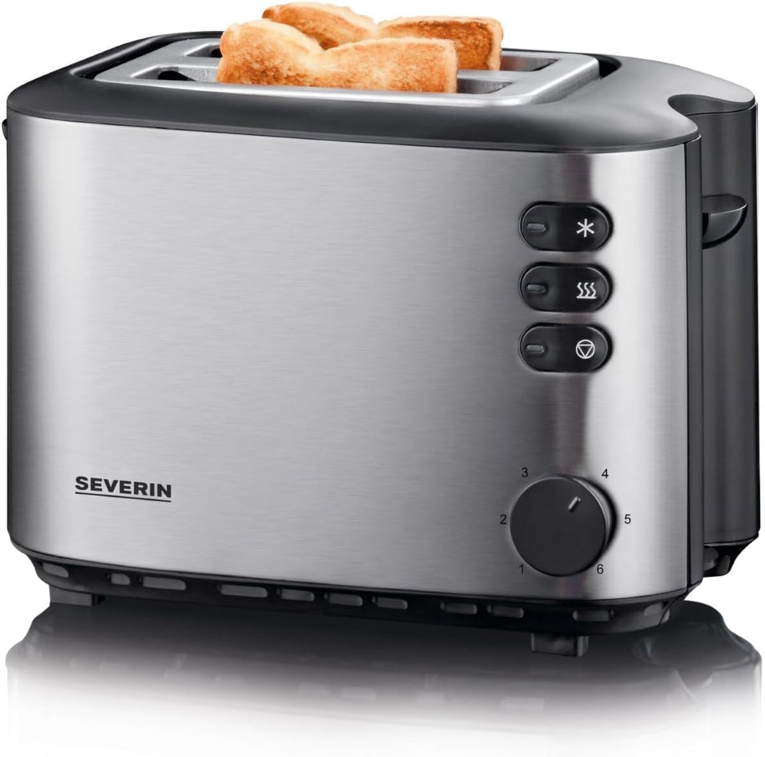 SEVERIN Automatik-Toaster, Inkl. Brötchen-Röstaufsatz, 2 Röstkammern, 850 W, AT 2514, Edelstahl/Schw