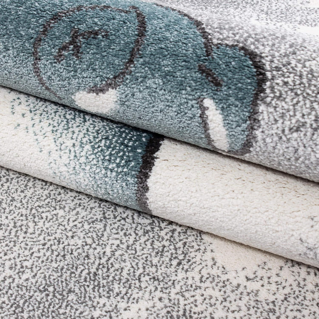 Teppium Kinderteppich für Jungen und Mädchen Bär Muster 80 x 150 cm Blau - Kurzflor Waschbarer Teppi