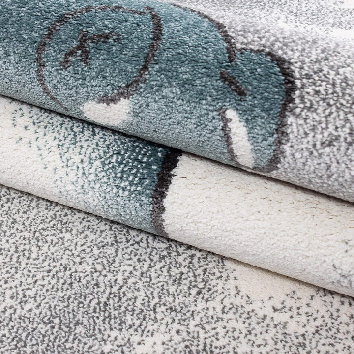Teppium Kinderteppich für Jungen und Mädchen Bär Muster 80 x 150 cm Blau - Kurzflor Waschbarer Teppi