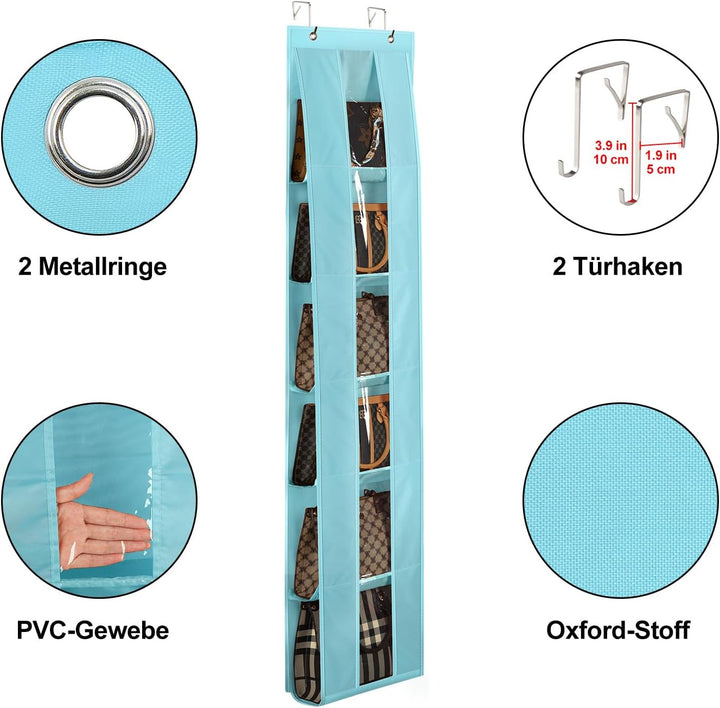 Lirex Handtaschen Organizer Über Tür, 2er Set mit 6 Etagen, platzsparender Organizer zur Aufbewahrun