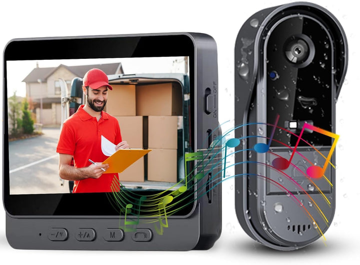 Videotürklingel mit 4,3" Monitor, Funk Türklingel ohne WLAN/App, Kamera Gegensprechfunktion, 170° We