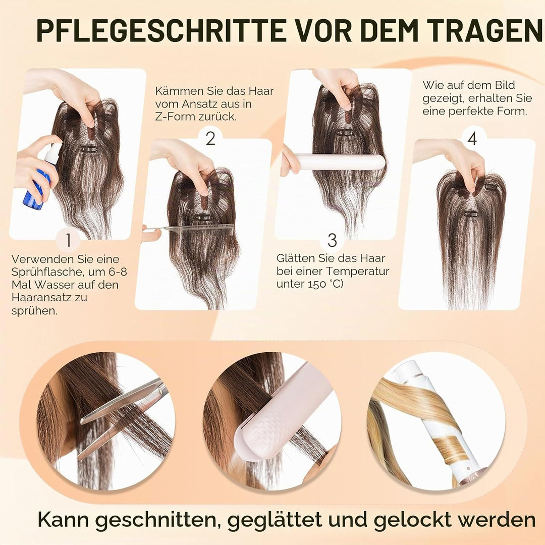 S-noilite Topper Haare für Frauen Echthaar Dunkelbraun - 9x12cm 100% handgeknüpfte T-Sharp Toupets m
