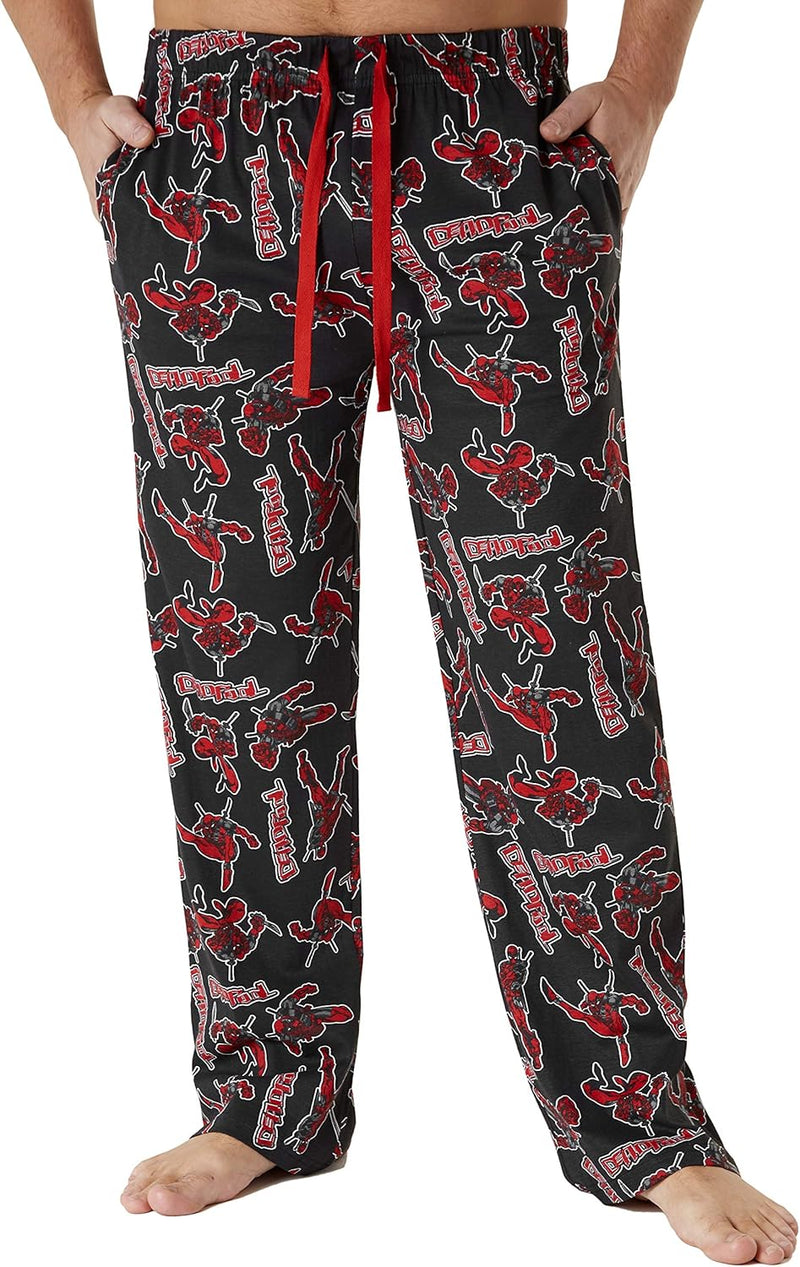 Marvel Schlafanzug Herren Lang, Avengers Freizeithose Herren, Baumwolle Pyjama Lang XL Schwarz Deadp