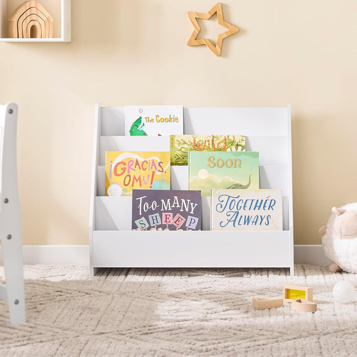 SoBuy Bücherregal Kinder Montessori Kinderregal mit 4 offenen Fächer 1 Ablagefächern Regal Kinderzim