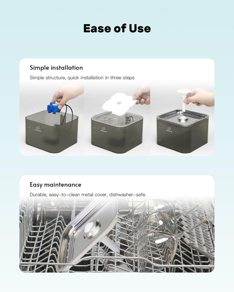 FluffyUnion Wasserbrunnen 3L Kristallkatze Ultra leise BPA-frei Besser für 2 oder mehr Katzen/Hunde