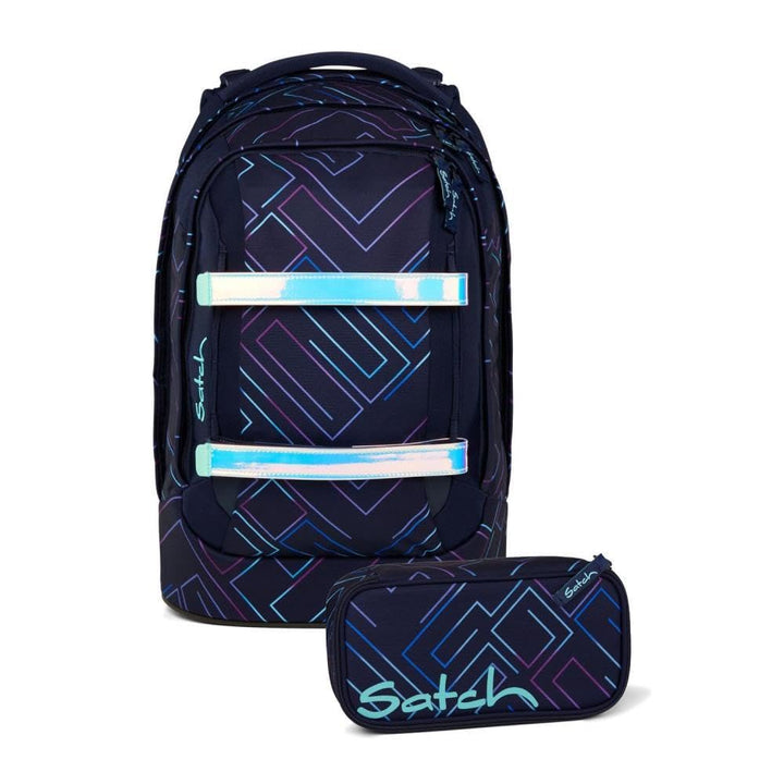 Satch pack Schulrucksack Set 2tlg. inkl. Schlamperbox (Purple Laser), Purple Laser