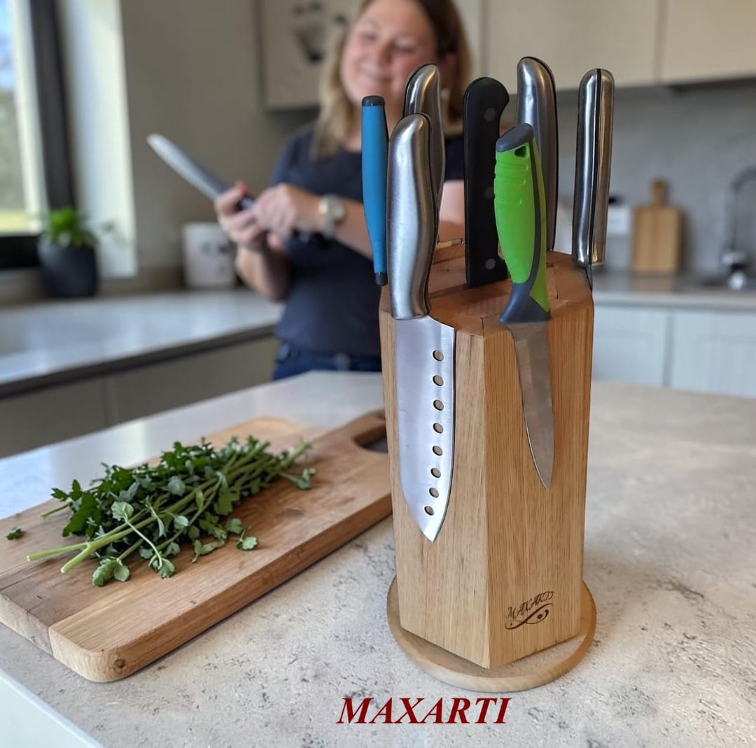 360° Drehbarer Magnetischer Messerblock Magnetisch Messerhalter aus Buchen holz mit starken Magneten