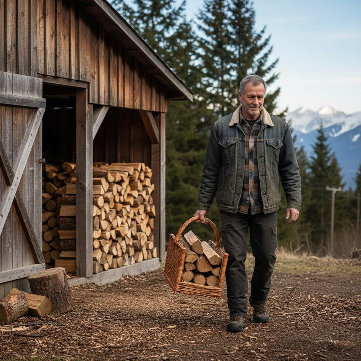 BOGATECO Weidenkorb mit Griff quadratisch | Kaminkorb 45X30X30 | Handgewebt | Mit Jute ausgekleidete