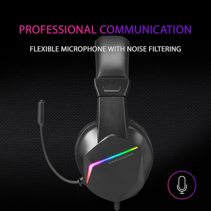 Mars Gaming Gaming MH122, FRGB Over Ear Kopfhörer mit Mikrofon, HiFi Sound, Geräuschunterdrückung, U