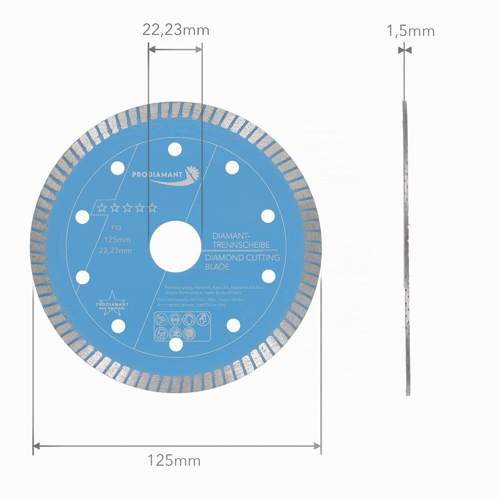 PRODIAMANT F33 Profi Diamant Fliesenscheibe ø 125mm für Naturstein Granit Fliesen und Keramik Bohrun