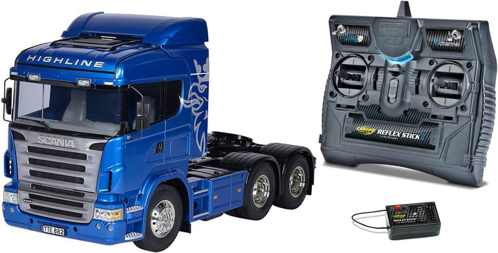 TAMIYA 56327 1:14 RC Scania R620 6x4 Highl.blau lackiert - LKW Bundle inklusive Fernsteuerung (FS Re