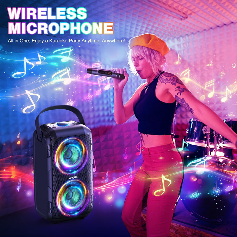 W-KING Bluetooth Lautsprecher mit Kabellosem Mikrofon, 80W Musikbox Bluetooth Box Party Lautsprecher