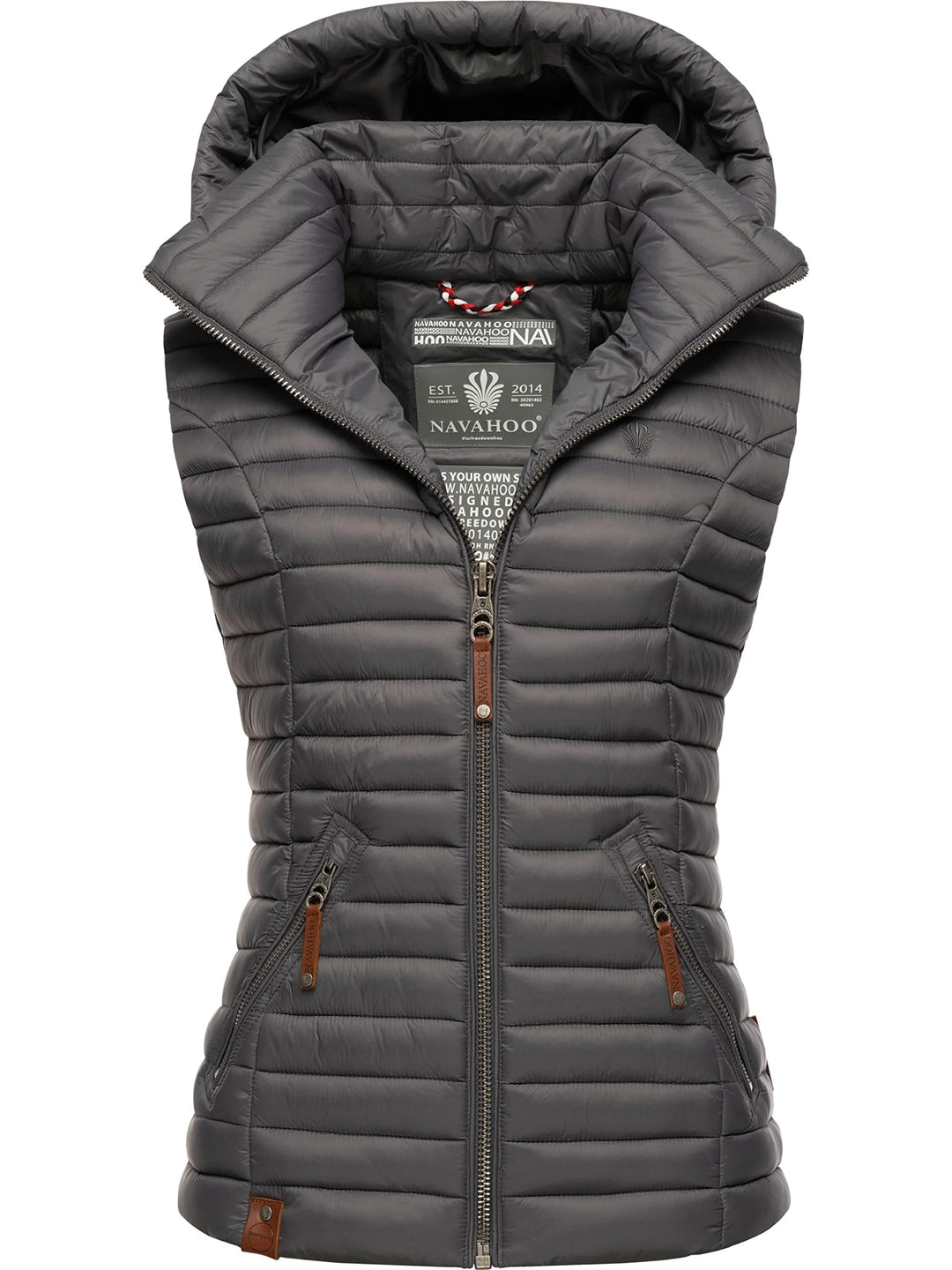Navahoo Damen Übergangsjacke leichte Steppweste mit Abnehmbarer Kapuze Shadaa XS-3XL XS Anthracite,